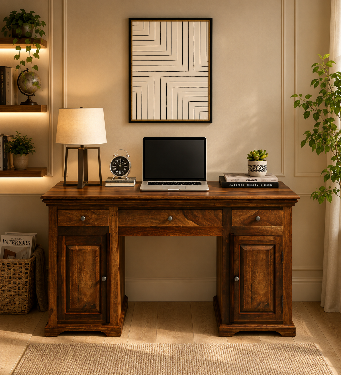 Stand-Sheesham-Wood-Writing-Table-in-Scratch-Resistant-Provincial-Teak-Finish-classicwood-1.png Stand Sheesham Wood Writing Table in Scratch Resistant Provincial Teak Finish - Image 1