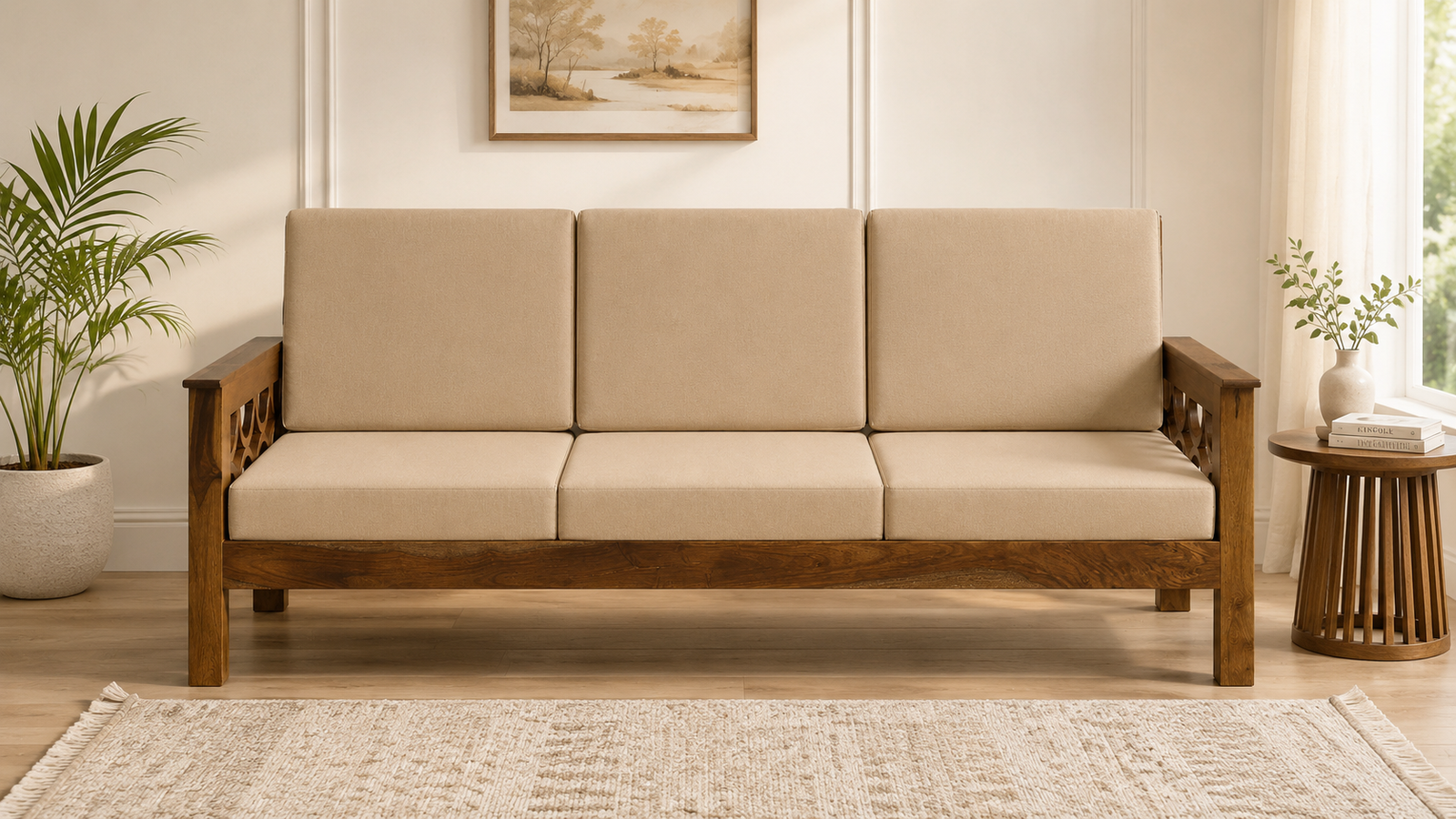 Tezal-Sheesham-Wood-3-Seater-Sofa-In-Beige-Colour-classicwood-1.png Tezal Sheesham Wood 3 Seater Sofa In Beige Colour - Image 1
