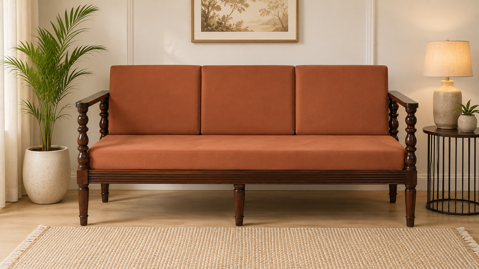 Klone-Sheesham-Wood-3-Seater-Sofa-In-Mocha-Mousse-Colour-classicwood-1.png Klone Sheesham Wood 3 Seater Sofa In Mocha Mousse Colour - Image 1