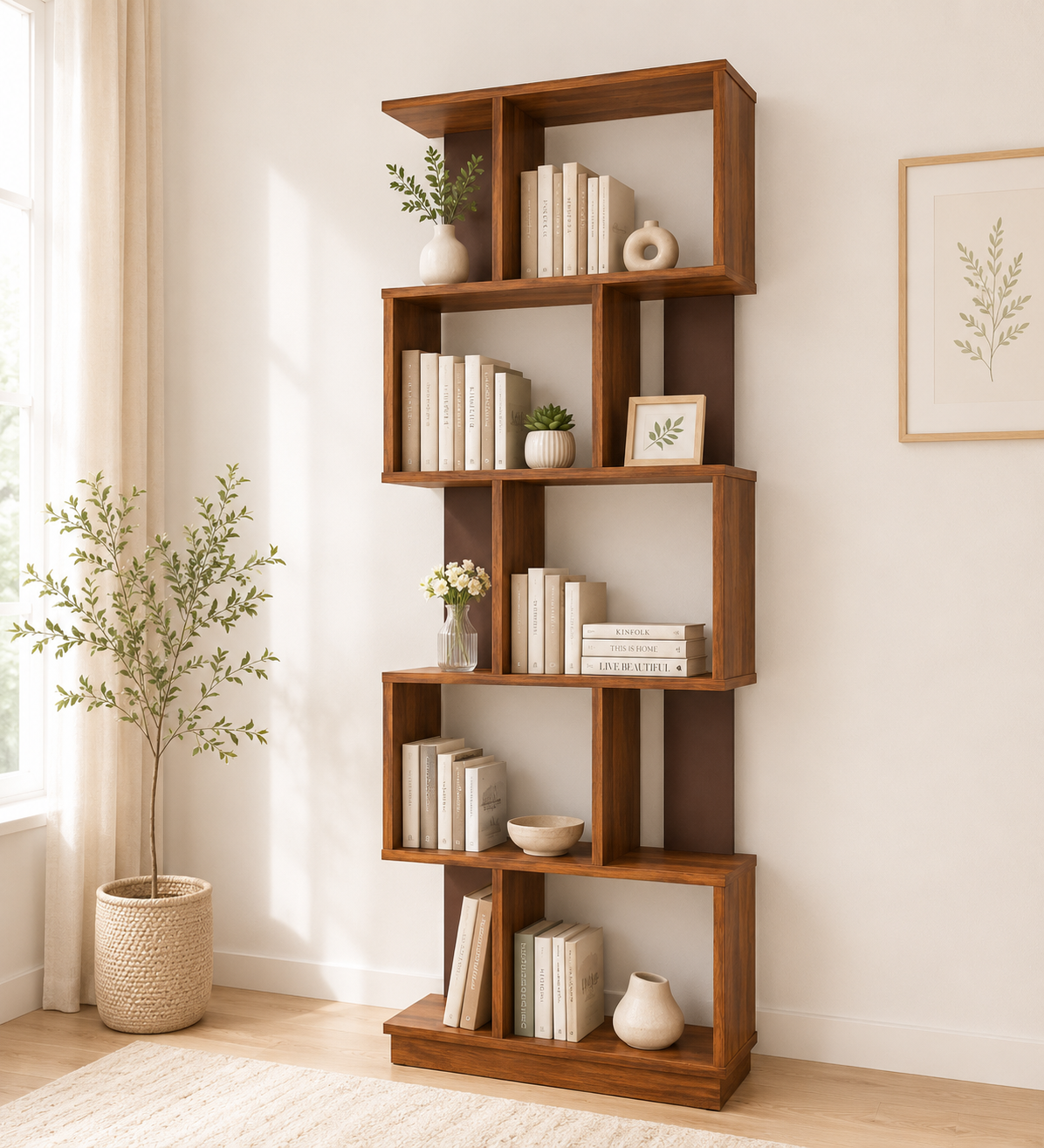 Aranyak-Solid-Wood-Bookshelf-with-Bamboo-Shelf-Edges-in-Deep-Forest-1.png Aranyak Solid Wood Bookshelf with Bamboo Shelf Edges in Deep Forest Brown - Image 1